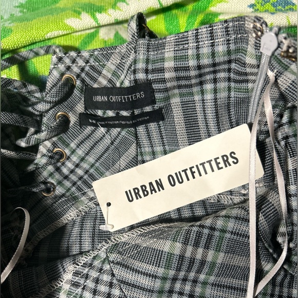 NWT UO plaid lace up corset back romper with adjustable corseted back - Picture 8 of 10